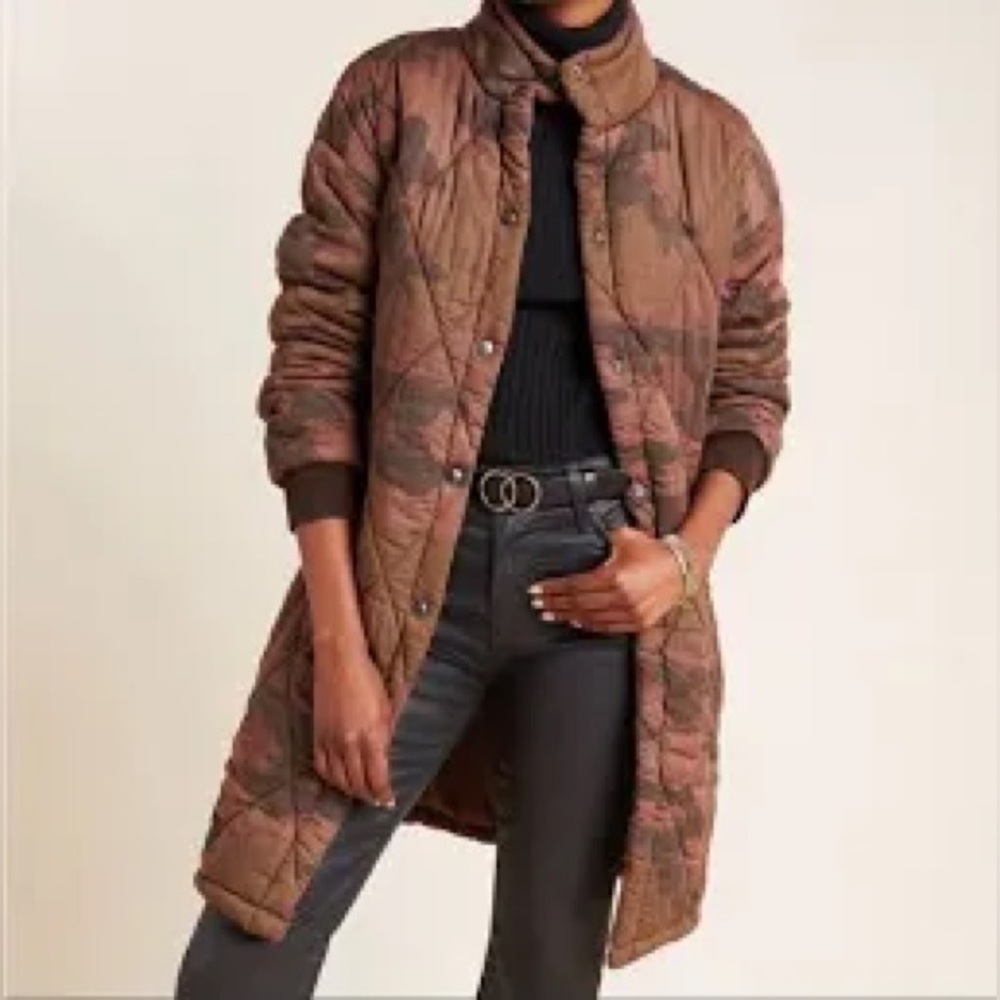 NEW Anthropologie Marrakech size XS Quilted Parka Jacket Camo Brown